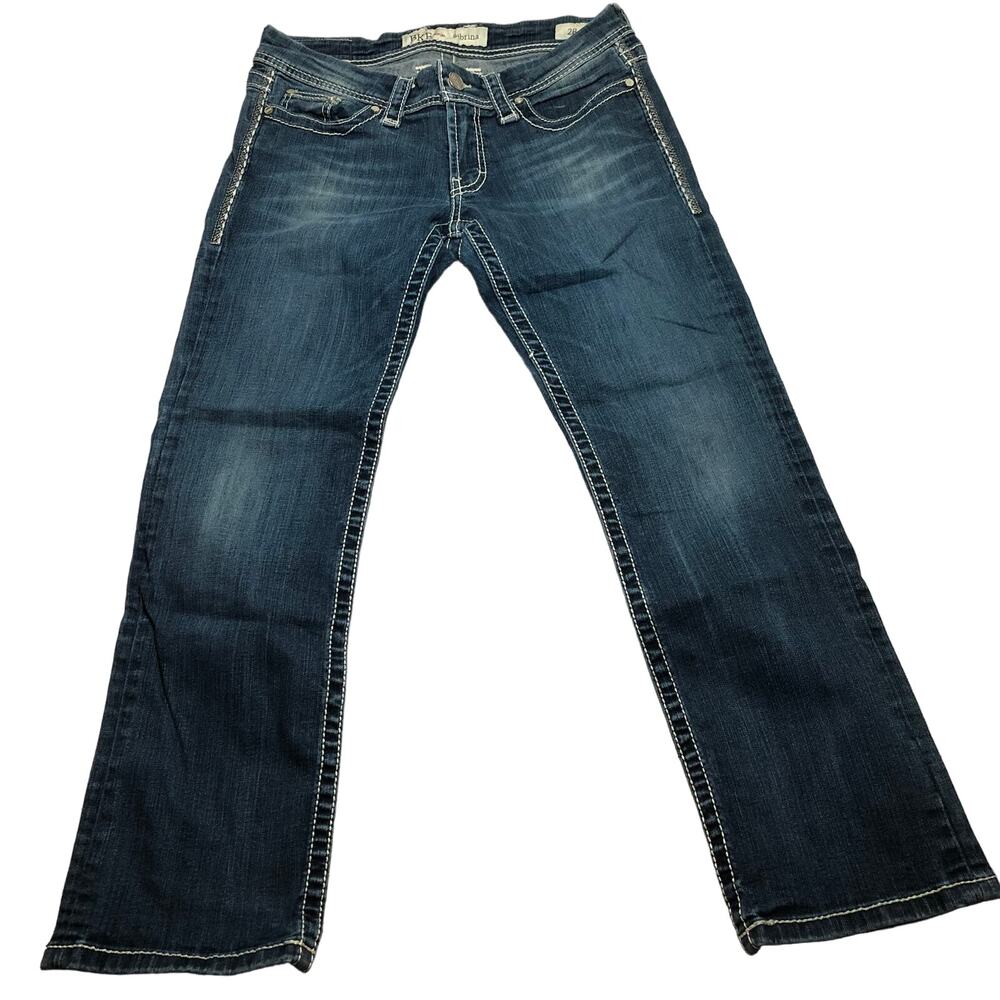 BKE Buckle Sabrina Straight Leg Whiskering Slightly Distressed Jeans 28